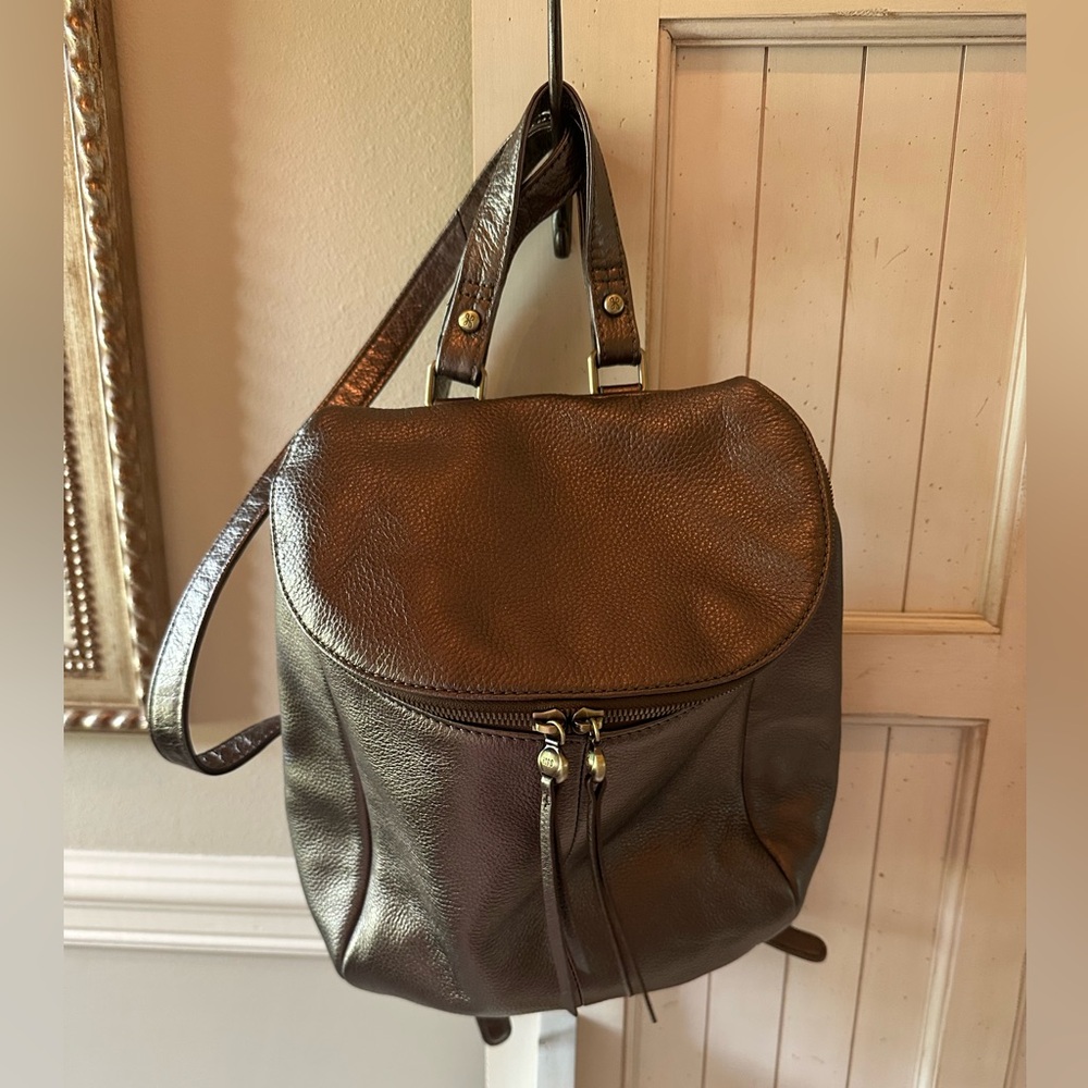 HOBO River Metallic Brown Backpack pebbled leather